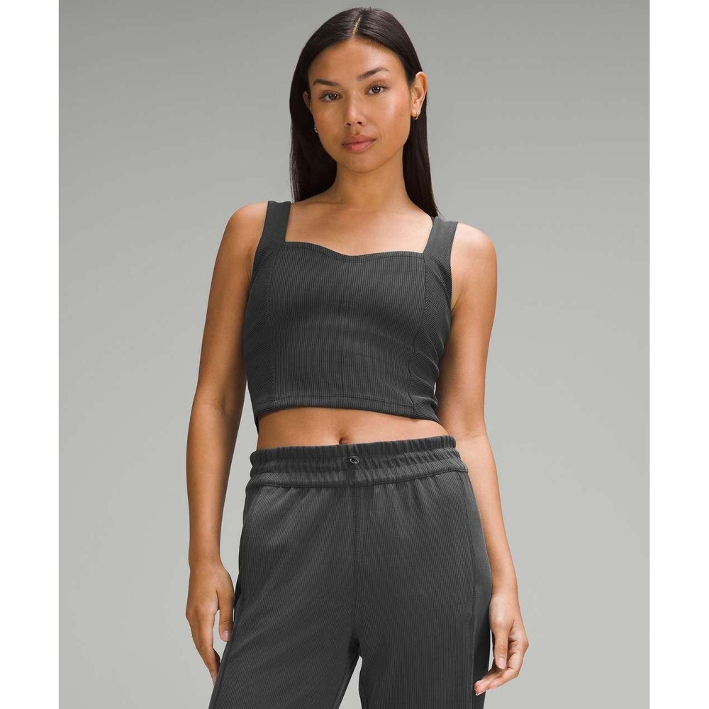 Lululemon XS Black Ribbed Softstreme Sweetheart Tank Top Cropped Athleisure